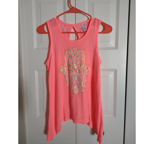 No Boundaries Tops - Hot Pink Hamsa Design Tank Small